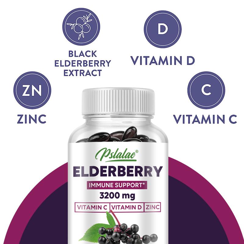 Elderberry Capsules 3200mg - with Black Elder Extract - Energy & Immune Booster
