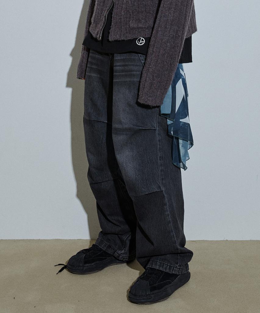 IDWS Side Flash Denim Parasuit Pants Black