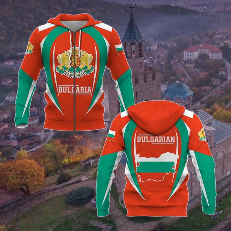Имя Болгарии Эмблема молнии Толстовки Свободные унисекс оверсайз толстовки Зимняя повседневная уличная одежда Топ Пуловер