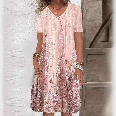 Летнее женское повседневное платье с V-образным вырезом и короткими рукавами с цветочным принтом, повседневные платья класса А