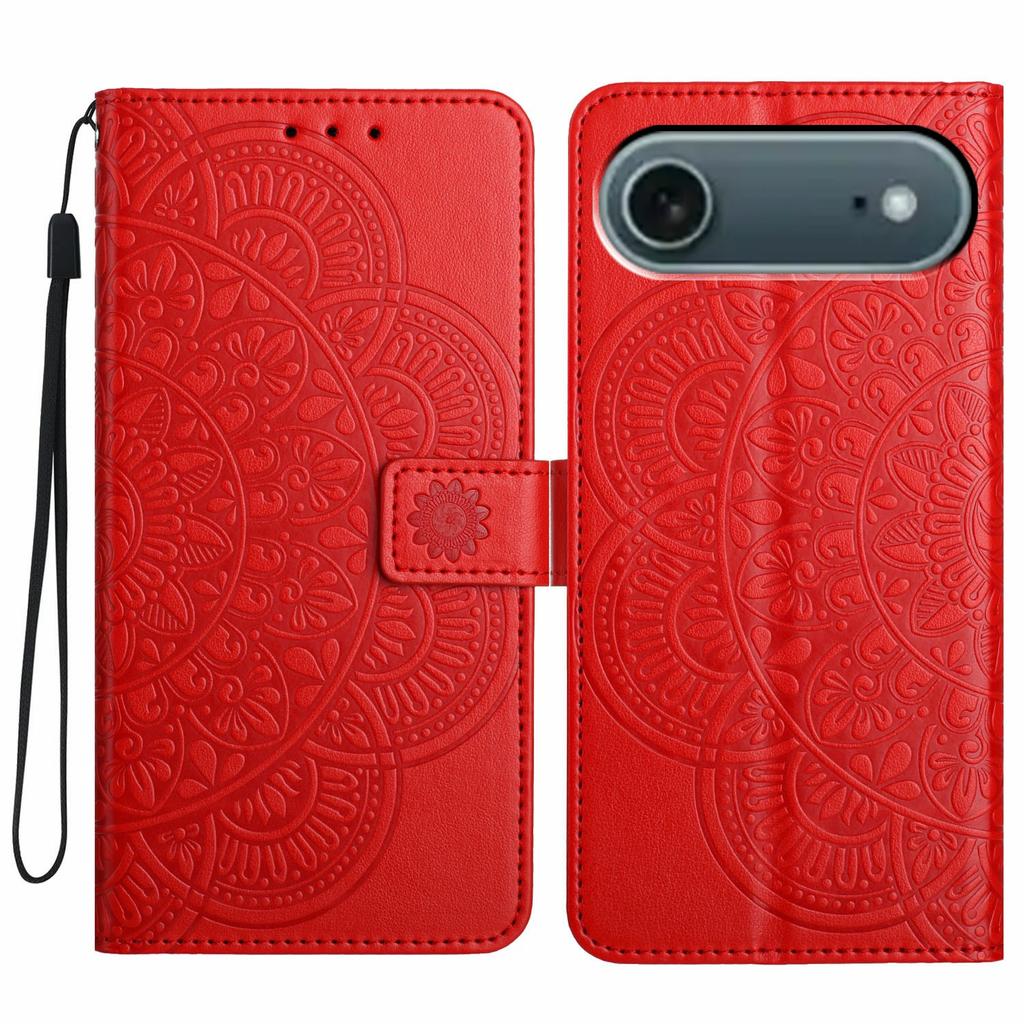 For iPhone 17 Air Leather Case with Strap/Card Slots Mandala Pattern Stand Phone Cover