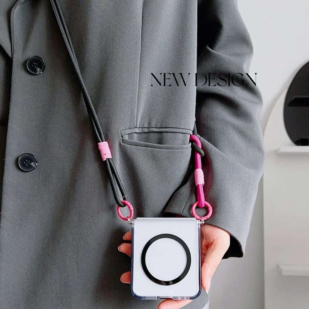 Прозрачный Магнитный Чехол-Кроссбоди на Шнурке Magsafe для Samsung Galaxy Z Flip 6 5 4 3 Flip6 Flip5 Flip4 Flip3 5G