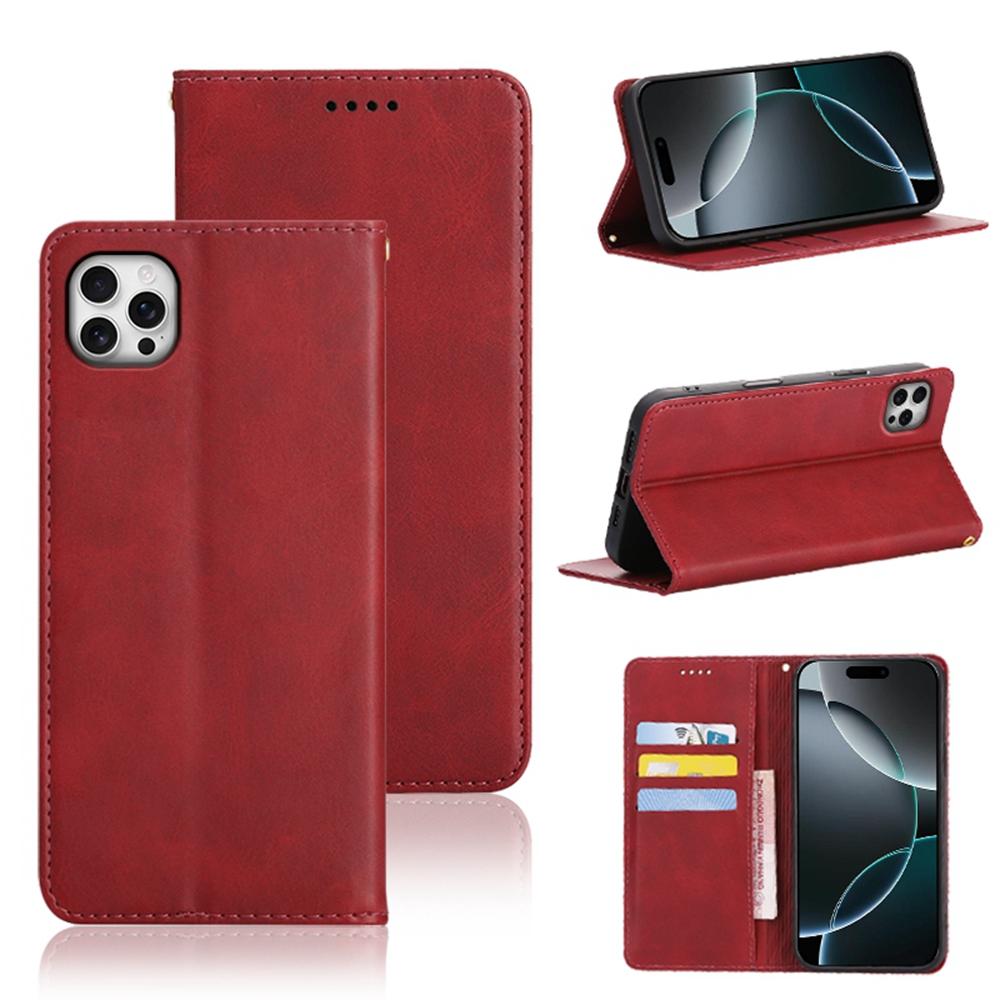 Для iPhone 15 Pro Чехол-кошелек из телячьей кожи с текстурой и скрытой магнитной застежкой