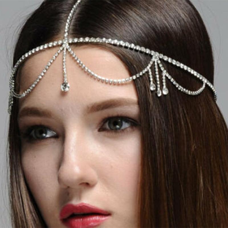 Water Drop Pendant Hat for Women 2022 Rhinestone Forehead Hair Chain Bridal Jewelry Headpiece Wedding Accessories Gift