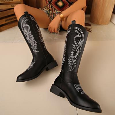 Женские ковбойские сапоги на толстой подошве 2025 лето новая вышивка для путешествий средние сапоги для улицы пустынные короткие сапоги