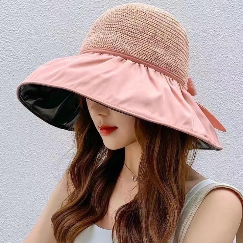 Шляпы от солнца, женские солнцезащитные кепки, летние пляжные универсальные женские шляпы с большими полями, элегантный бант, милые модные шляпы в корейском стиле для отдыха