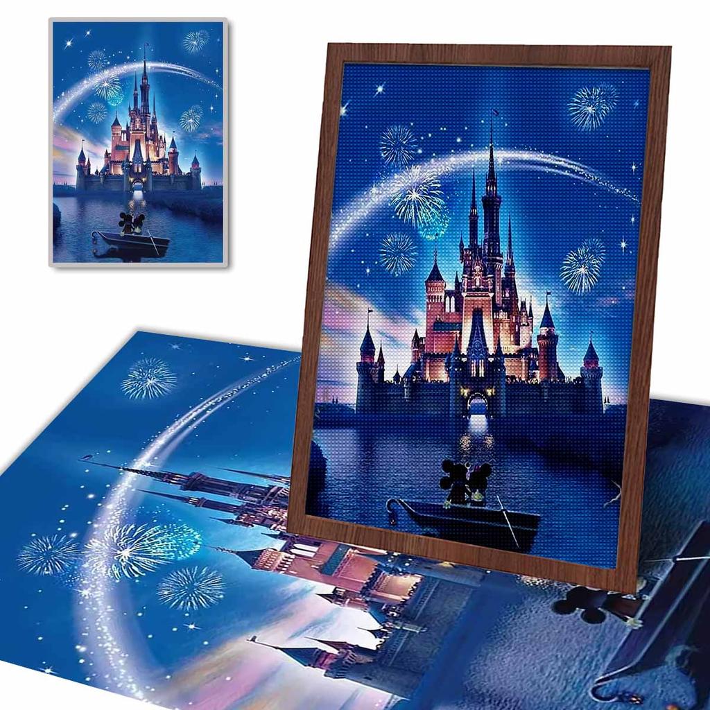DIY Diamond Painting Fireworks Above The Castle Cross Stitch Kit Mosaic Art Diamond Painting Full Circle Diamond Home Decoration