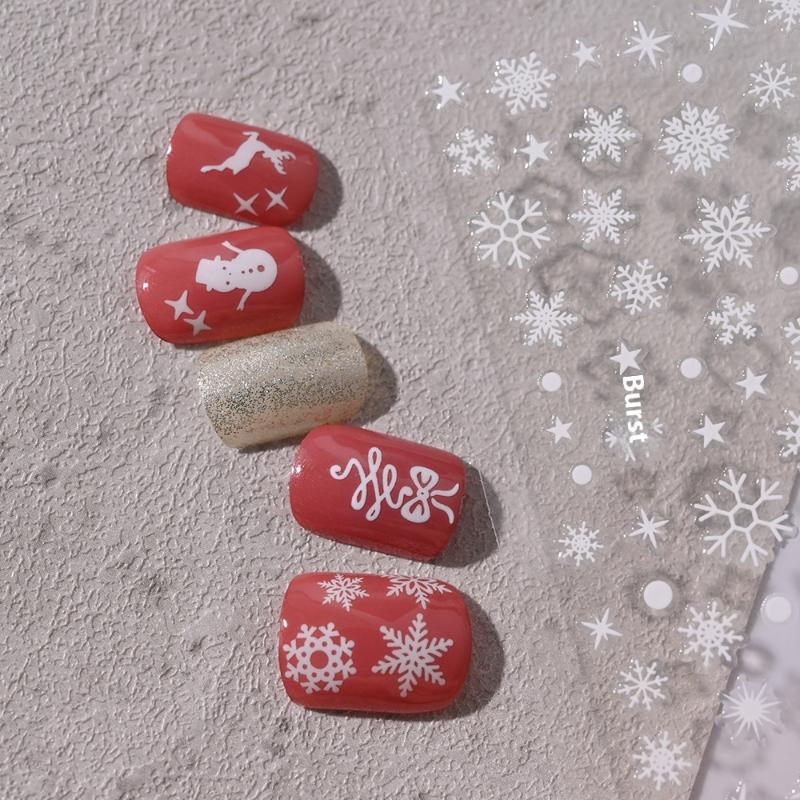 Winter Snowflake Christmas Nail Art Sticker White 3D Relief Adhesive Nail Art Decoration Sticker Nail Charm Manicure Decals