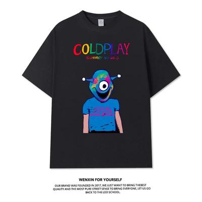 2025 Coldplay Группа Вокруг Футболка Летняя Мужчины и Женщины Одинаковые 2025 Концерт Короткий Рукав Чистый Хлопок Половинный Рукав Одежда