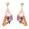 [Q5840] - Designer Earrings 'Birds' Pink Multicolor Gold - 23x15 Mm