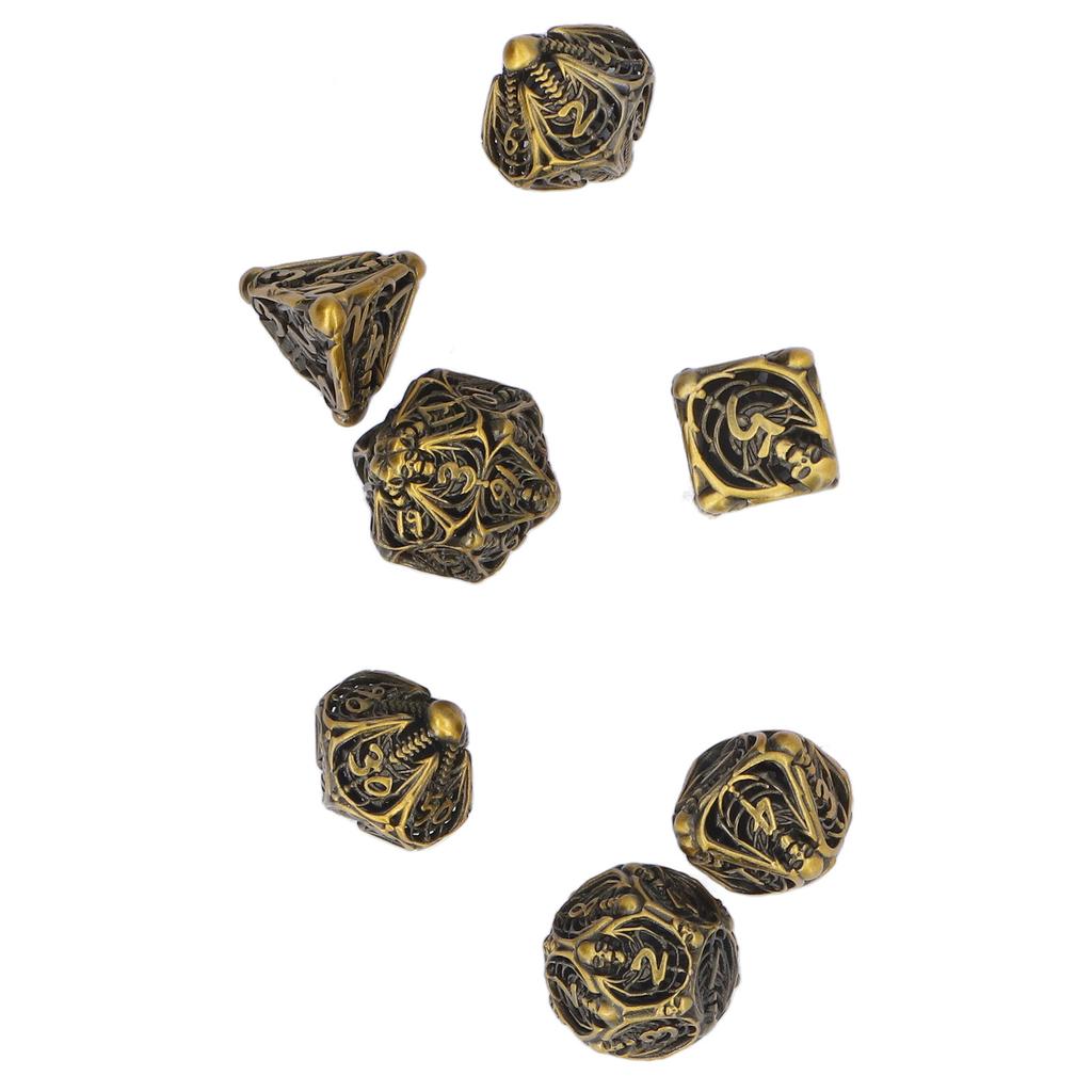 7pcs Hollow Skull Pattern Dice Portable Exquisite Metal Polyhedral Dice Set Props for Board Card