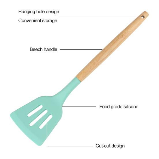 Convenient Food Grade Baking Hollow Design Steak Frying Silicone Spatula Spoon Home Supplies Frying Spatula
