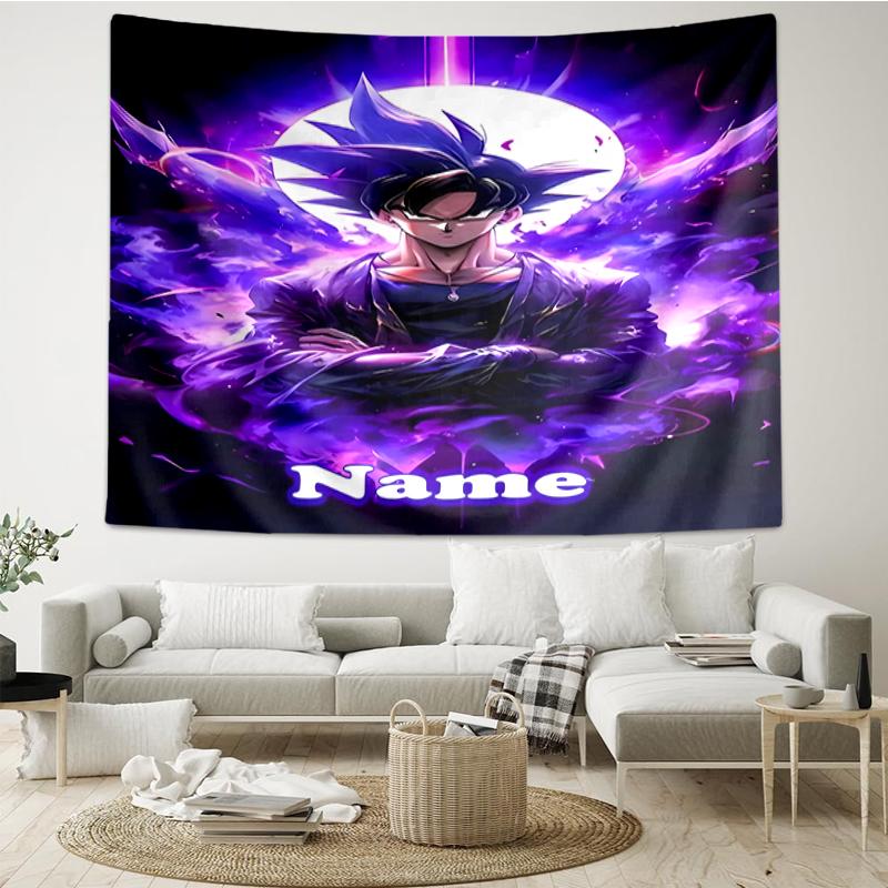 Custom Name Dragon Ball Print Tapestry, Backdrop, Easy Setup, Ideal for Bedroom, Office & Living Room, with Aesthetic Wall Hanging Decor.
