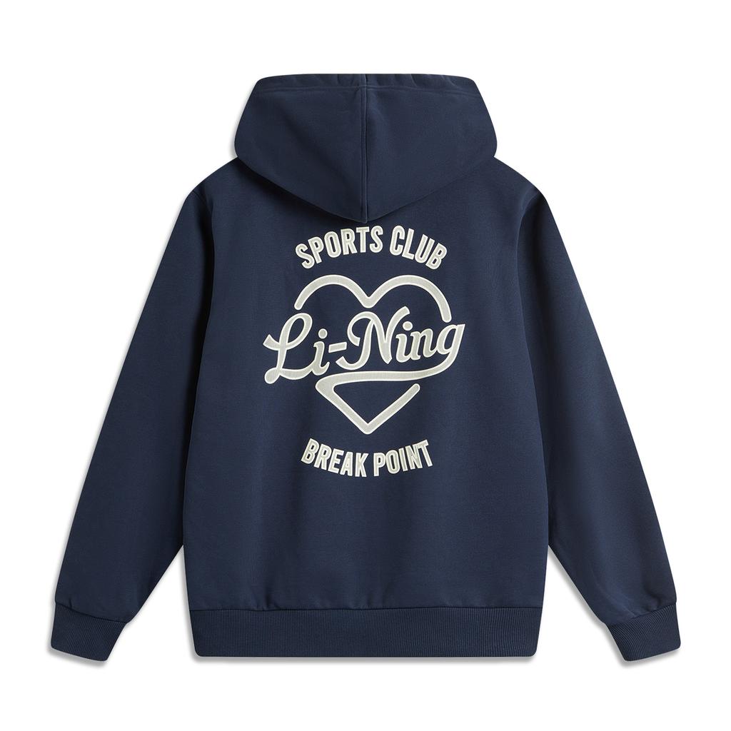 Li Ning Удобный Свитшот с капюшоном, с принтом сердца и надписью на спине, повседневный, простой, универсальный, свободного кроя, пуловер, женский свитшот AWDVJ46-1