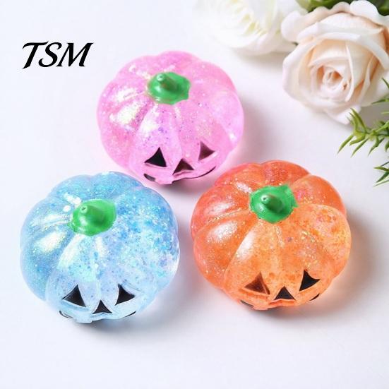 Glitter Pumpkin Desk Toy 1/4Pcs Halloween Stress Relief Toy, Smiling Head Squeeze Clear Fidget Office for Relieve Anxiety Sparkly