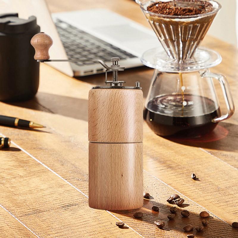 Hand-Crank Manual Coffee Grinder Wooden Adjustable Burr Mill Home Use Vintage Style