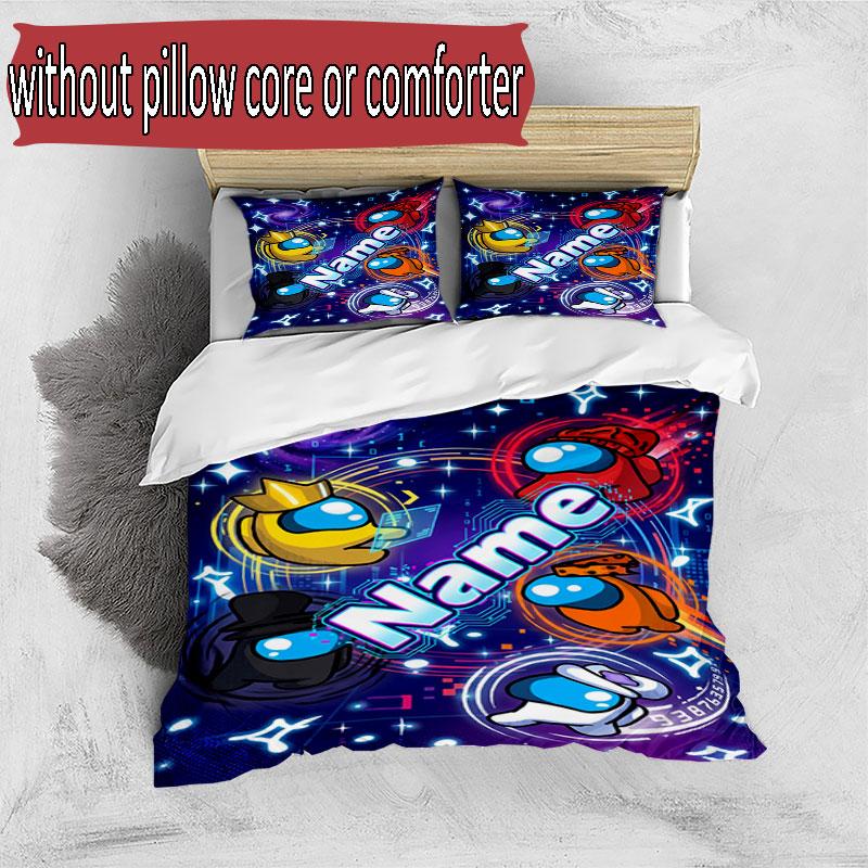 3pcs Duvet Cover Set (1*Duvet Cover + 2*Pillowcase, Without Core), Custom Name Among Us Pattern Bedding Set, Home Bedroom Decor Gift