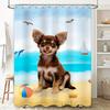 Beach-Themed Shower Curtain: Adorable Chihuahua Print In Multicolor Perfect For Bathroom Decor Easy Installation Quick Dry Fabri