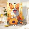 Cute Cartoon Calming Anima Corgi Throw Lightweight 240g Flannel Blanket Soft Skin-friendly for Summer Cooling