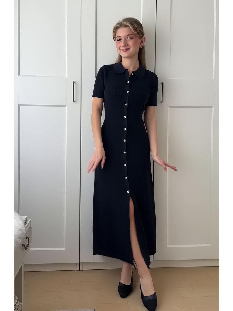 Летнее трикотажное платье с коротким рукавом и отложным воротником, приталенного силуэта, для европейских и американских женщин, 2025