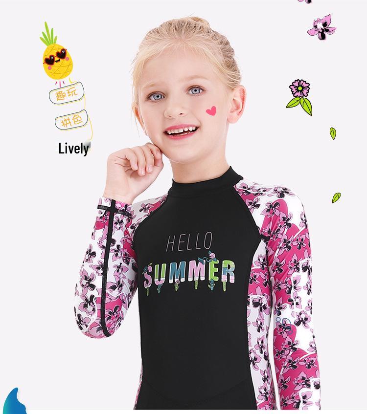 Детский слитный купальник с длинным рукавом - Быстросохнущий солнцезащитный костюм для дайвинга для девочек