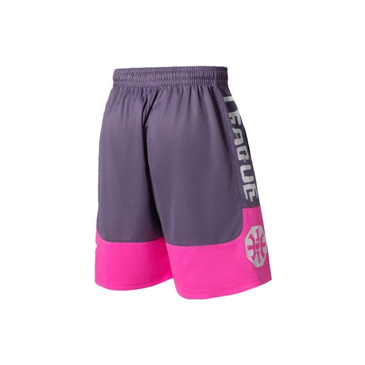 Li Ning Badfive Logo Print Spliced Loose Competition Casual Shorts Men shorts Purple Fluorescent-Pink AAPR371-4