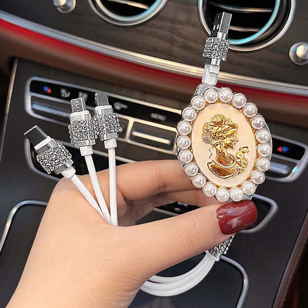 Блестящий бриллиантовый богиня любви автомобильный зарядник USB многозарядный кабель Авто быстрая зарядка с 1 в 3 Type C/Micro/портом линия для синхронизации данных