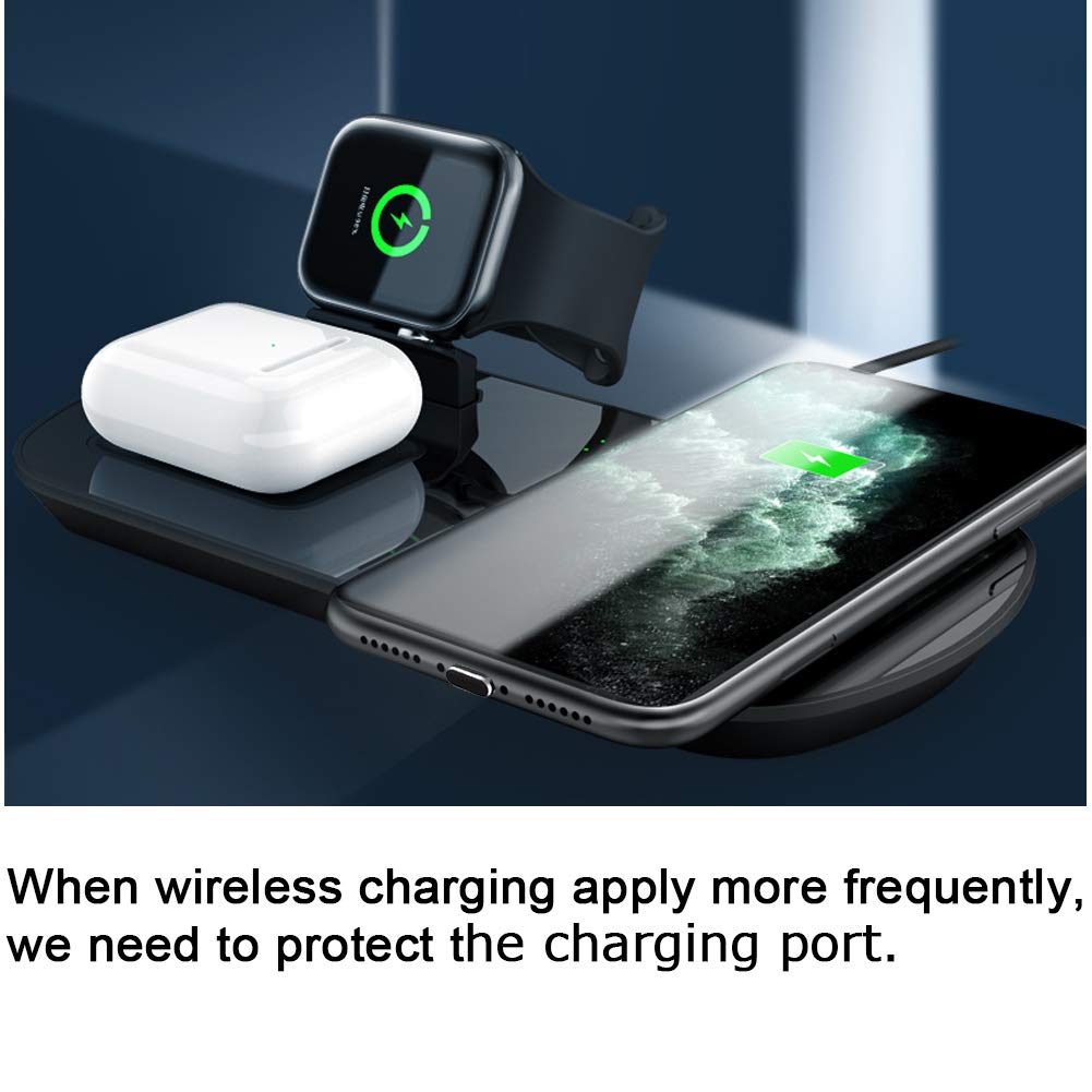 2Pcs Metal Charging Port Dust Plugs Compatible with iPhone Series, Lightning Port Cover Protector with Holder for iPad AirPods