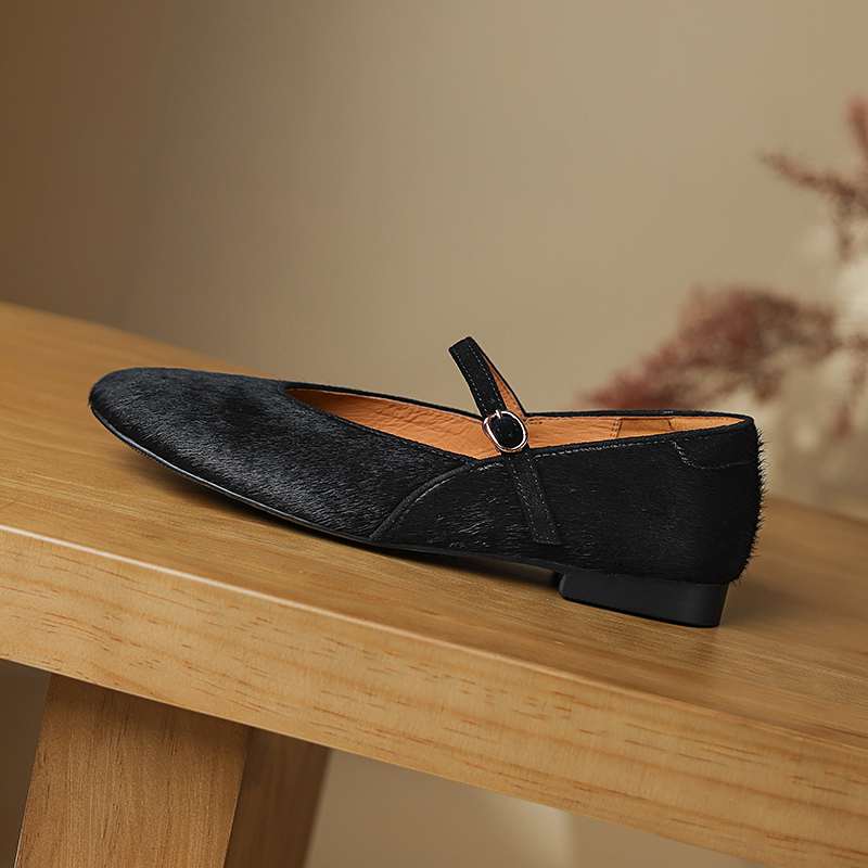 Krazing Pot Horsehair Fur Summer Spring Autumn Low Heels Flat with Leopard Patterns Ballet Shoes Shallow Pumps