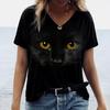 Летний топ с V-образным вырезом и 3D-принтом в виде котенка, модные повседневные женские футболки с короткими рукавами