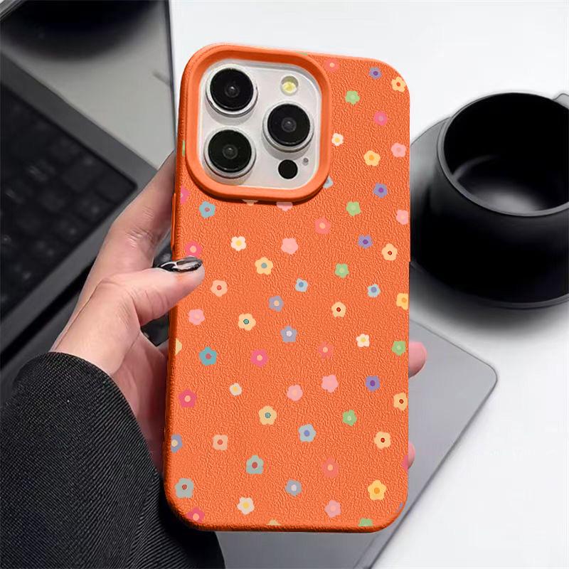 Cute Little Flowers Print Matte Slim Phone Case For iPhone 16 Pro Max 15 Pro 14 13 12 11 Leather Texture Shockproof TPU Soft Bumper Cover