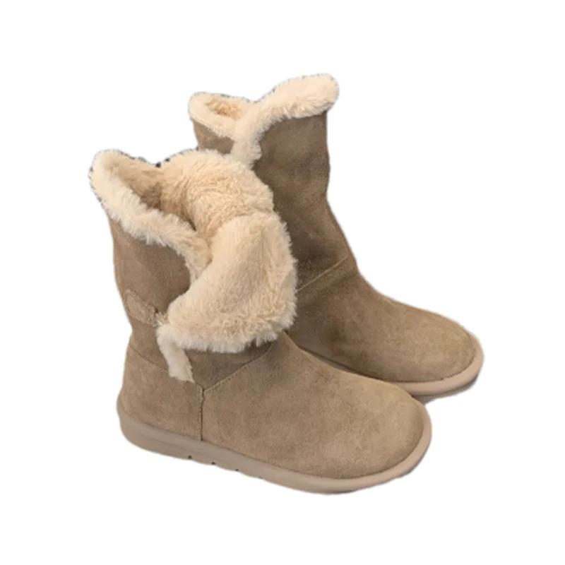Меховые женские полусапожки из замши на плоской подошве, женская обувь 2025 года, тренд, зимняя мода, бренд, спорт, повседневные, удобные, для ходьбы, женские зимние ботинки