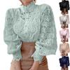 Women’s Elegant Lace Trim Shirts Casual Blouse Long Sleeve Button Down Tops