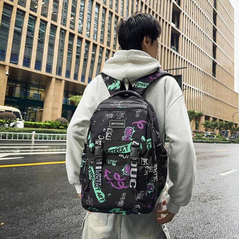 Школьный рюкзак для средней школы, женский, с принтом граффити, мужской, большой вместимости, дорожный рюкзак
