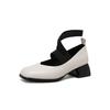 Fashion Autumn 4.5cm Comfortable Mid Heel Elastic Strap Single Shoes Solid Color Square Toe Shallow Mouth Casual Commuting Women Shoe 48