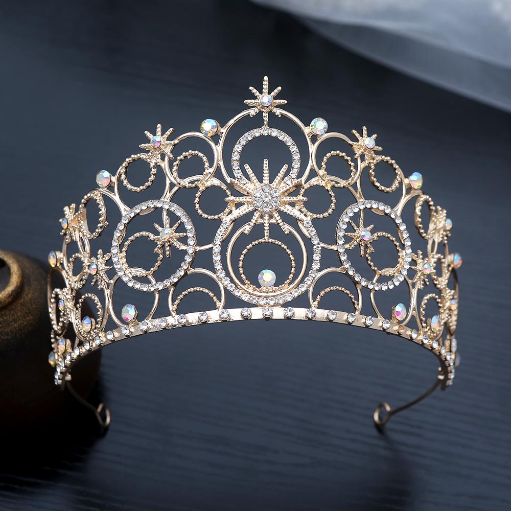 1pc Fashion Celestial Sparkly Hair Crown Stars Crystals Intricate Circular Filigree Design Perfect Bridal Looks Royal Elegance