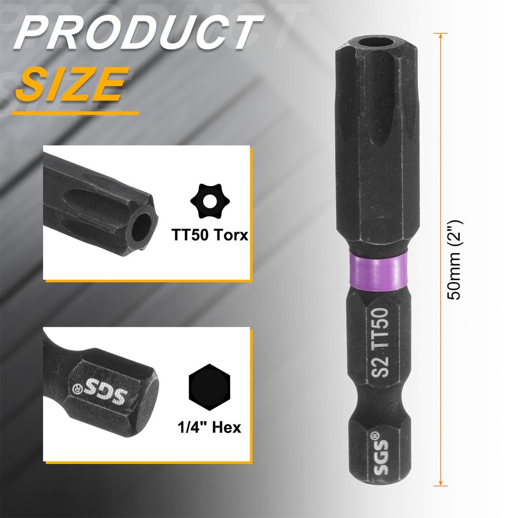 Магнитные Torx-биты для ударной отвертки T7-T55, 1/4" шестигранный хвостовик, взломостойкие, 6-лучевые, для электроинструментов