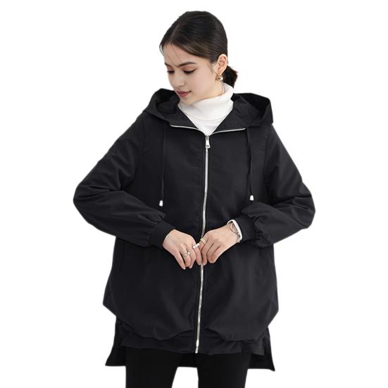 Осенне-весенняя женская куртка с коротким передом, длинной спинкой, разрезом по низу, капюшоном, застежкой-молнией, кардиганом, ветрозащитным пальто для путешествий, кемпинга