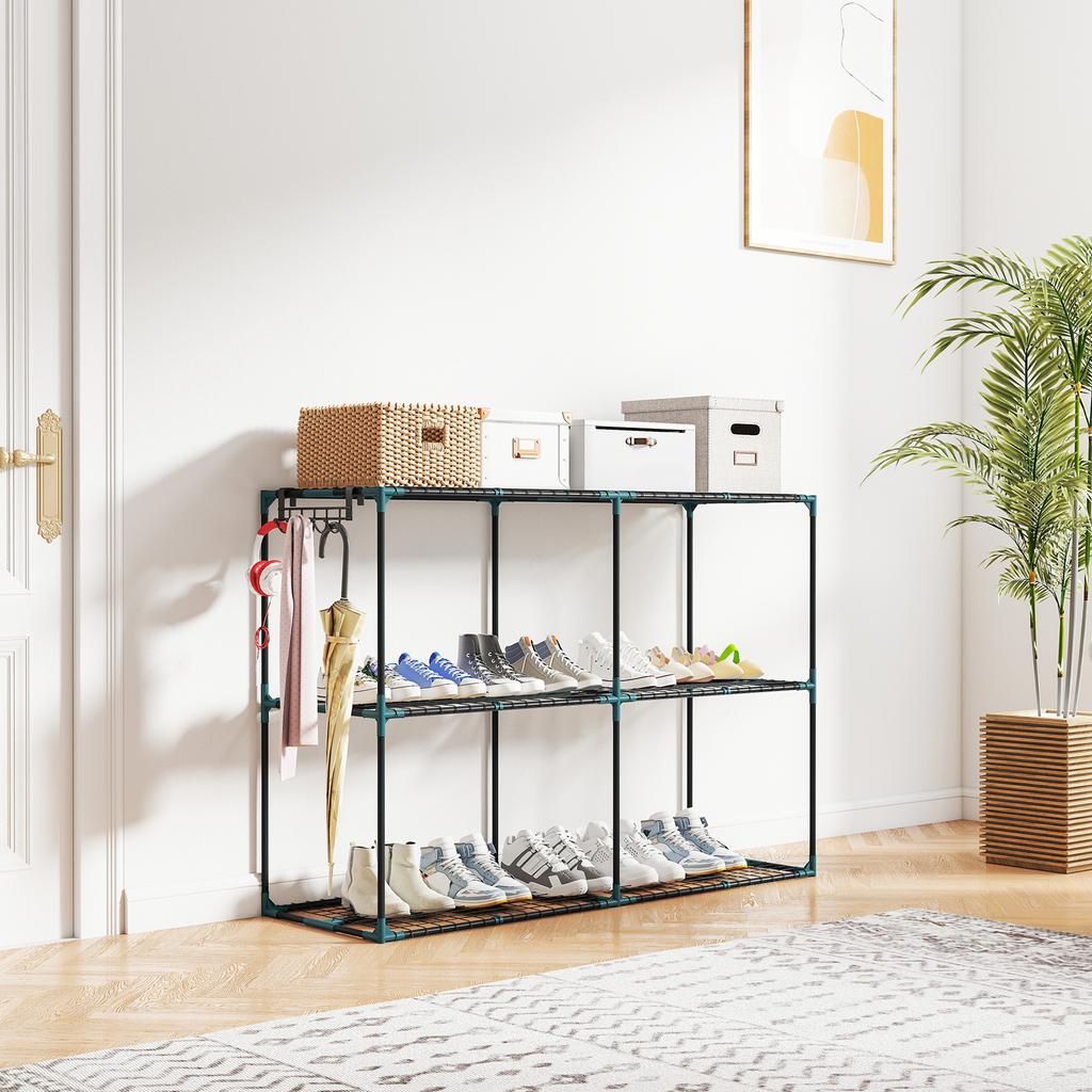 3-Tier Plant Stand. 100 cm High Flower Stand with Shelves. Multi-Tier Steel, Dark Green