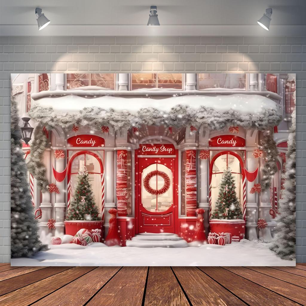 Winter Snowy Candy Shop Backdrop Kids Adult Photography Portrait Props Baby Girl Photocall For Photo Studio Xmas Tree Background