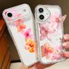 Розовые Цветы Блестящий Алмазный Чехол Для iPhone 17 Air 16e 16 14 15 13 12 Pro Max 15 16 Plus 11 Глиттер Мягкий ТПУ Силиконовый Чехол Для Телефона