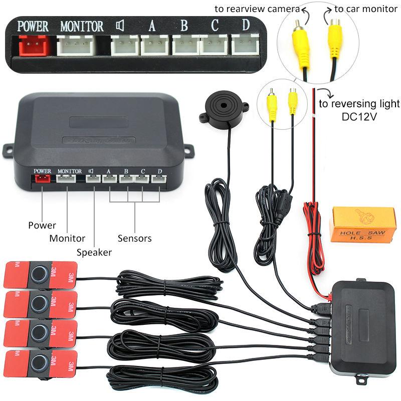 GreenYi Car Parktronics Assistance 4PCS 16mm Adjustable Flat Sensors Reverse Backup Radar Sensor Detector Sound Buzzer Alarm