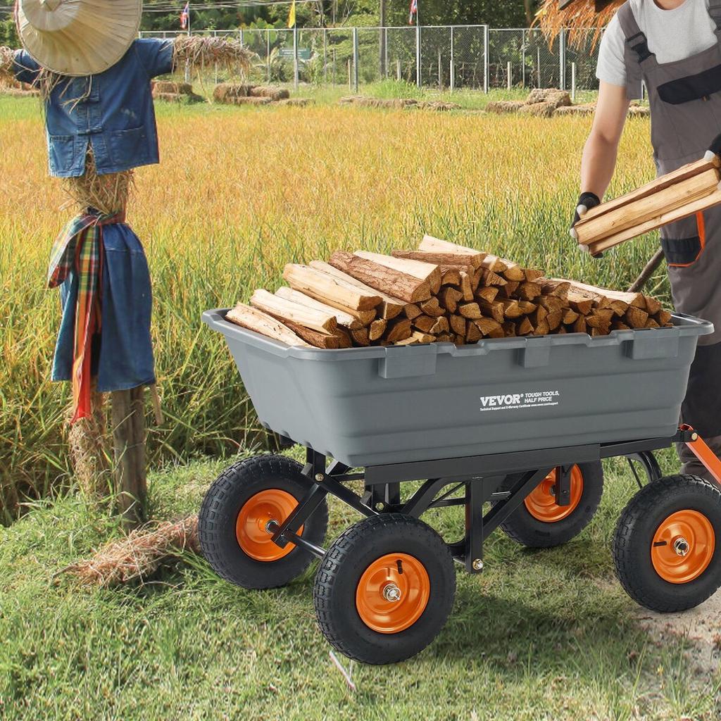 Poly Garden Dump Cart Heavy-duty Yard Carts and Wagons 1500 lbs 13" Tires