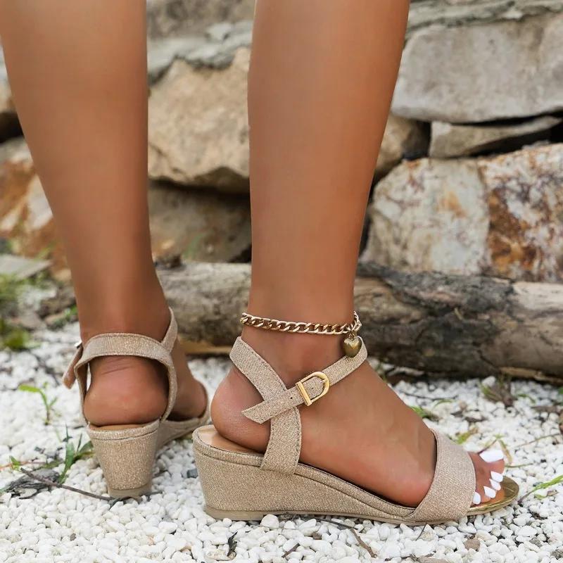 Fashion Ladies Shoes 2024 Hot Sale Buckle Strap Women's Sandals Fashion Peep Toe Daily Sandals Women High Quality Solid Flat Slippers