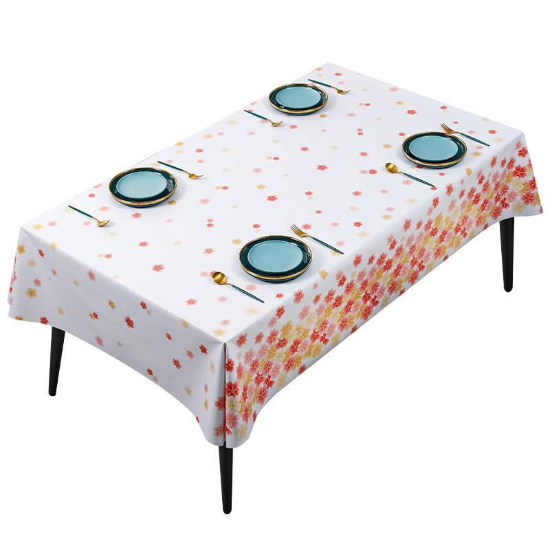 Small Fresh Cherry Blossom Pvc Tablecloth Wind Waterproof Oil-Proof Anti-Scalding Leave-In Rectangular Tablecloth Coffee Table Cloth