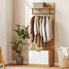 5-in-1 Entryway Furniture, Hallway Coat Rack, Foldable Shoe Bench, Shelf and 4 Hooks, 60x30x170cm, Oak