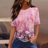 Футболки для женщин, плиссированные, с круглым вырезом, нарядные, повседневные, блузки с принтом, с коротким рукавом, летние топы, свободный крой