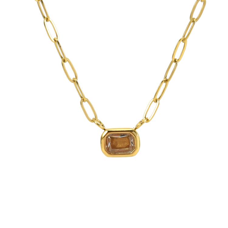 Latest Design Gold Plated Stainless Steel Lady Fashion Accessories Jewelry Women Link Chain Necklace Stone Charm Pendant