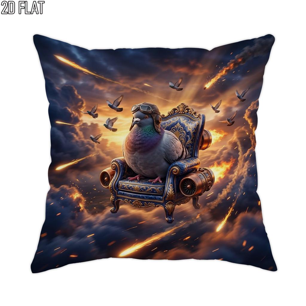 1pc, 2D Flat Steampunk Pigeon Pillowcase, Dark Blue Pillowcase, Single-Sided Print, for Sofa Bed Decoration, Suitable for Bedroom and Living Room. Ple