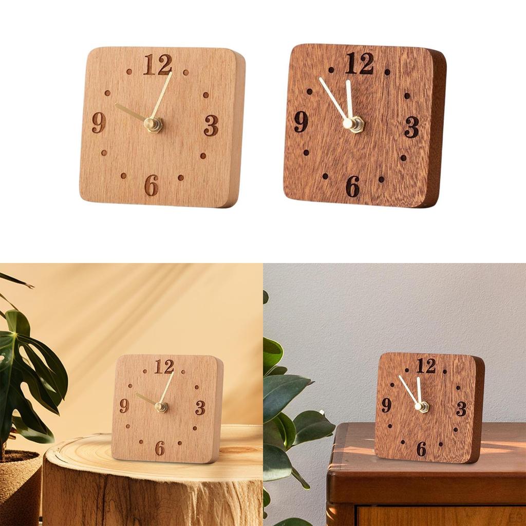 Декоративные маленькие настольные часы, не тикающие, бесшумные, деревянные, на подставке